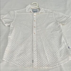 White Seersucker Red White and Blue Polka Dot Casual Shirt for Men